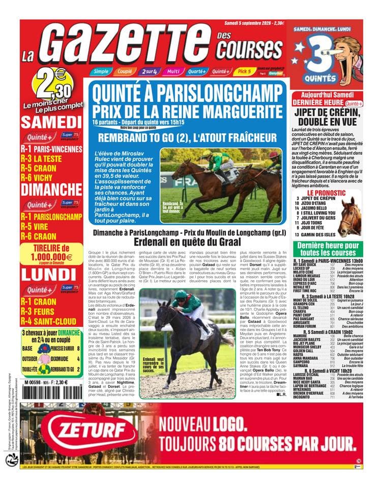 Couverture de l'édition du Samedi 5 septembre 2026