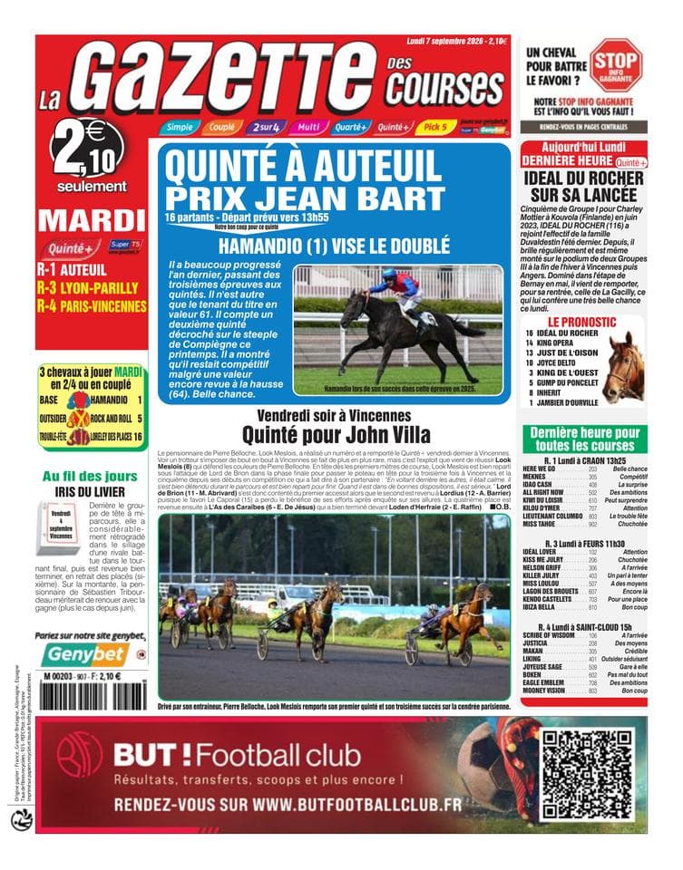 Couverture de l'édition du Lundi 7 septembre 2026