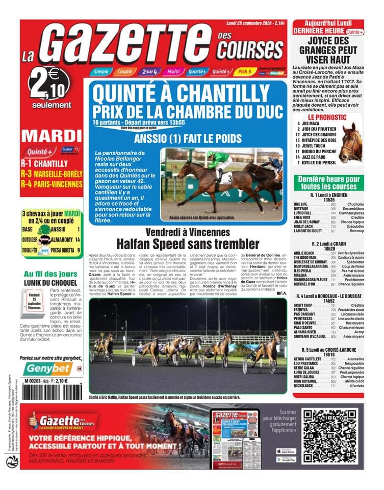 Couverture de l'édition du Lundi 28 septembre 2026