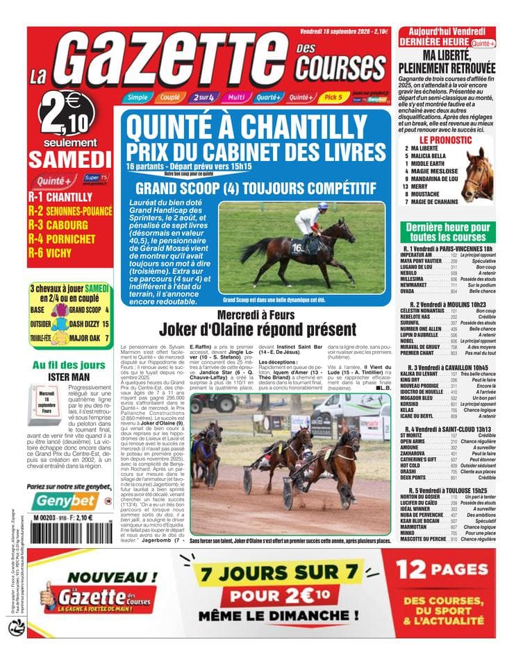 Couverture de l'édition du Vendredi 18 septembre 2026