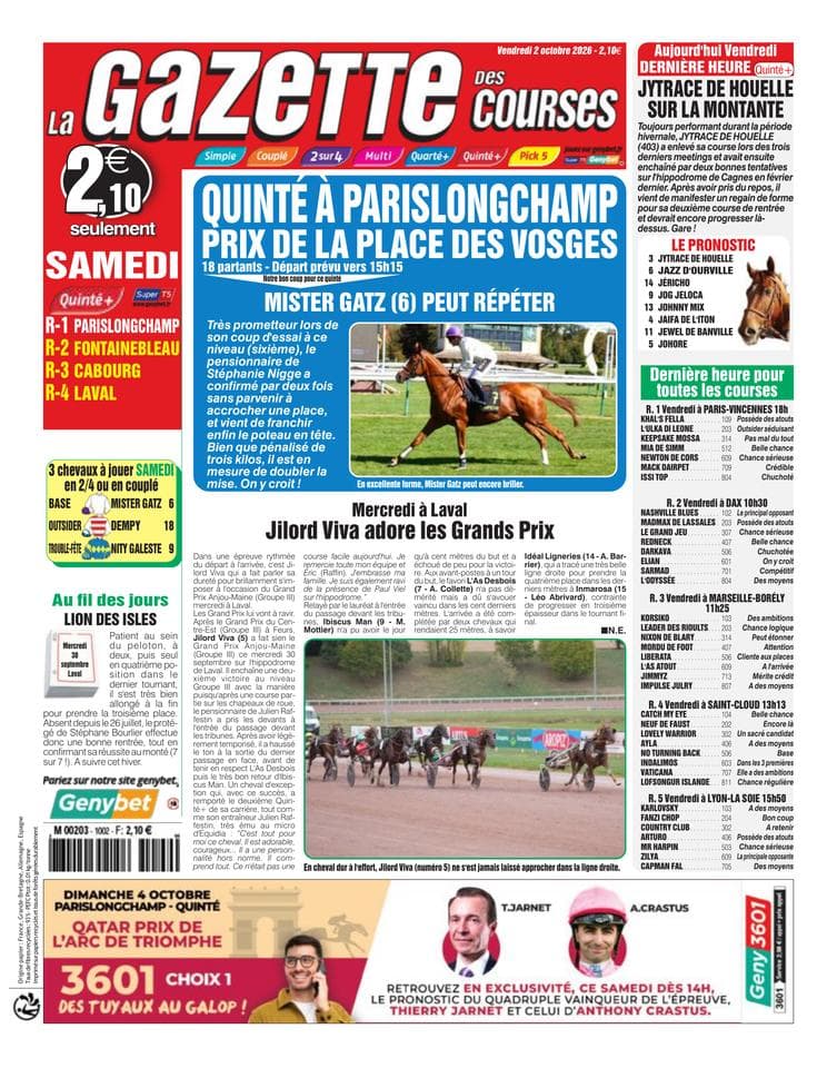 Couverture de l'édition du Vendredi 2 octobre 2026