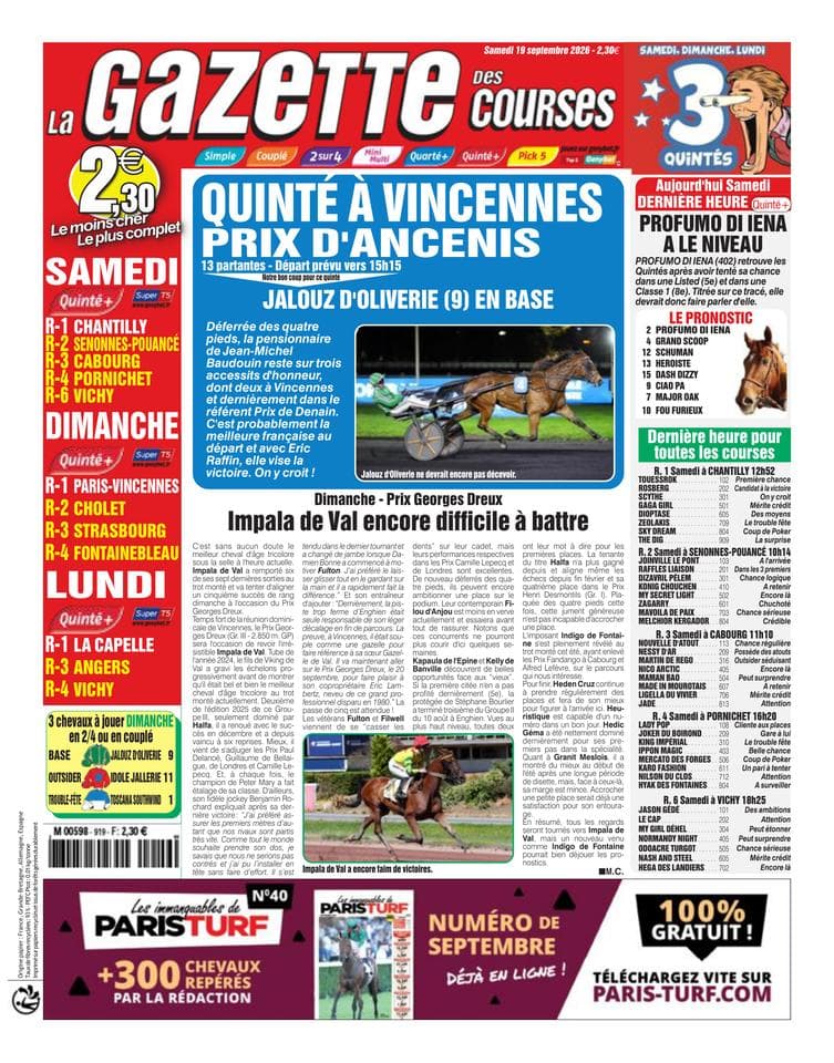 Couverture de l'édition du Samedi 19 septembre 2026