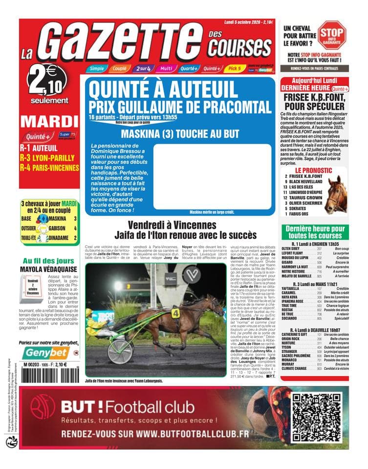 Couverture de l'édition du Lundi 5 octobre 2026