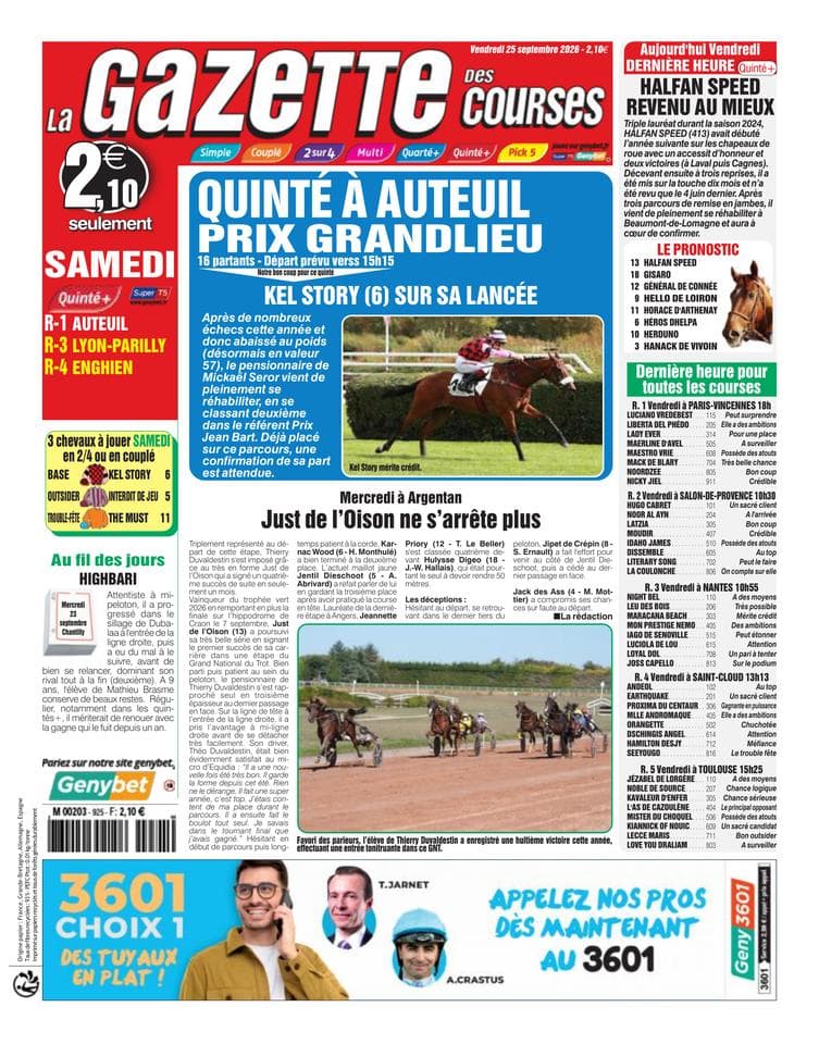 Couverture de l'édition du Vendredi 25 septembre 2026