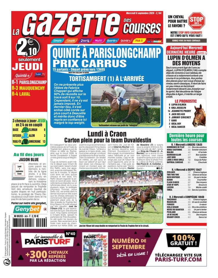 Couverture de l'édition du Mercredi 9 septembre 2026