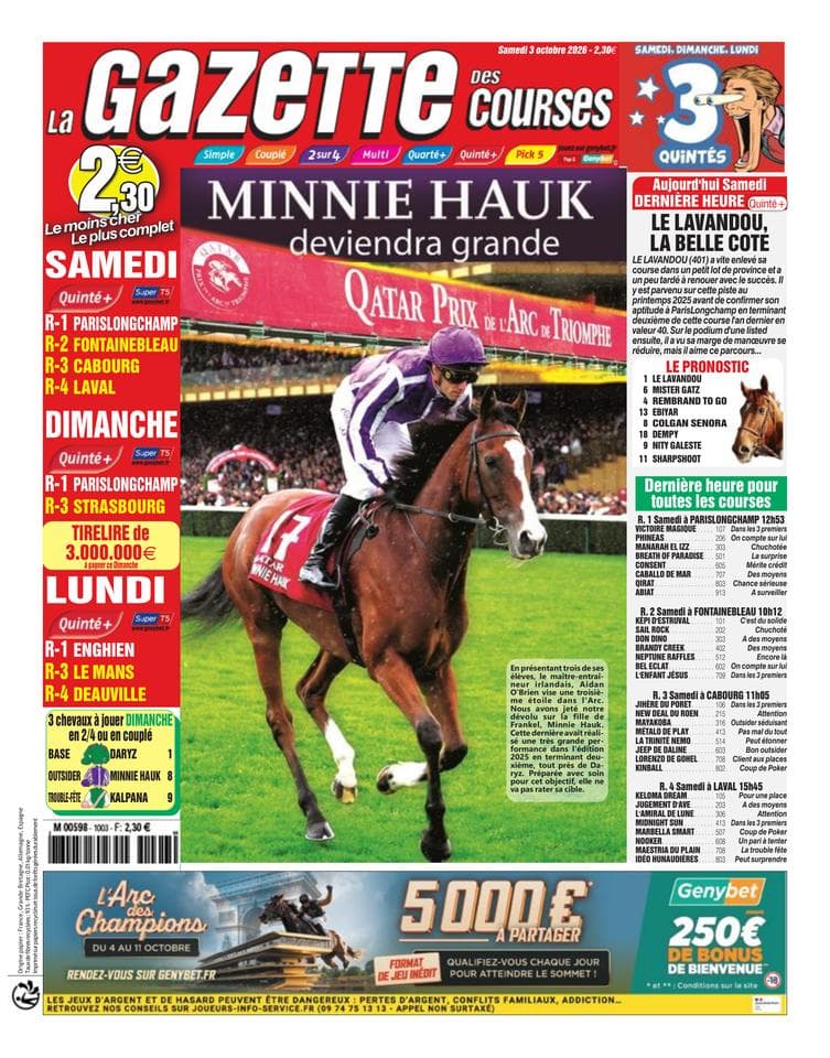 Couverture de l'édition du Samedi 3 octobre 2026