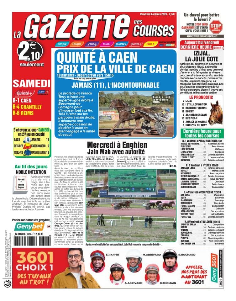 Couverture de l'édition du Vendredi 9 octobre 2026