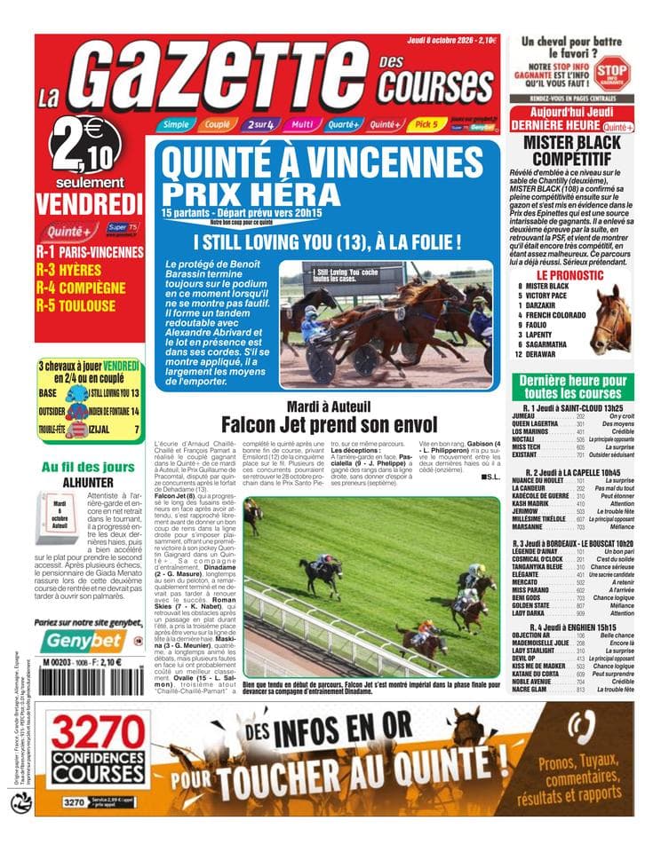 Couverture de l'édition du Jeudi 8 octobre 2026