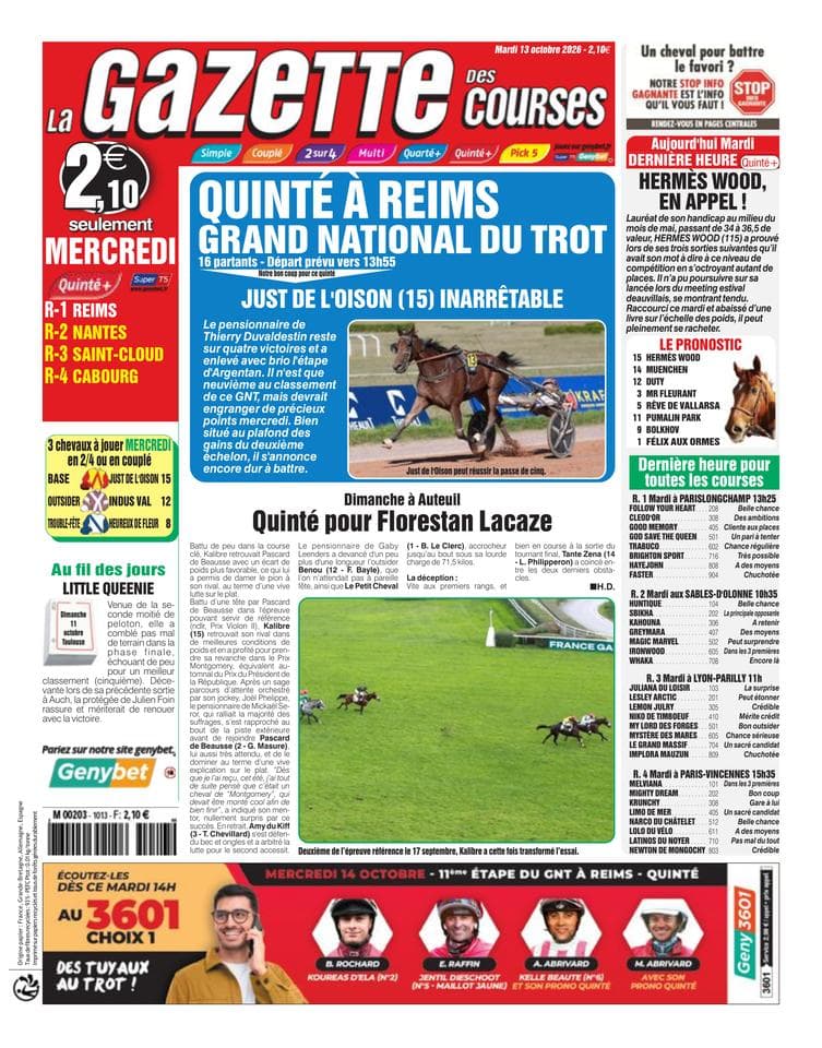 Couverture de l'édition du Mardi 13 octobre 2026