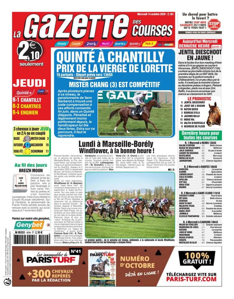 Couverture de l'édition du Mercredi 14 octobre 2026