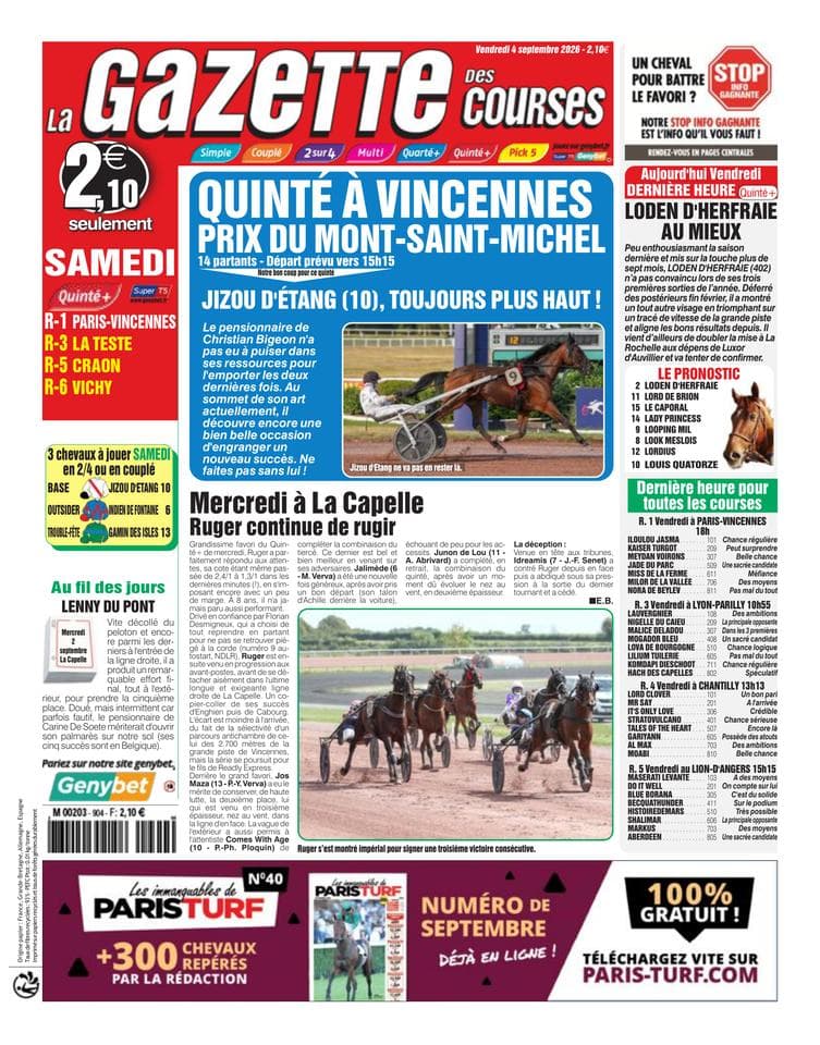 Couverture de l'édition du Vendredi 4 septembre 2026